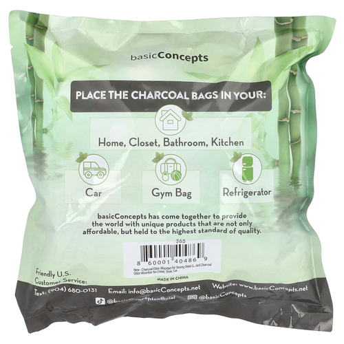 basicConcepts, бамбуковый уголь, пакетики для поглощения запахов, 6 пакетиков
