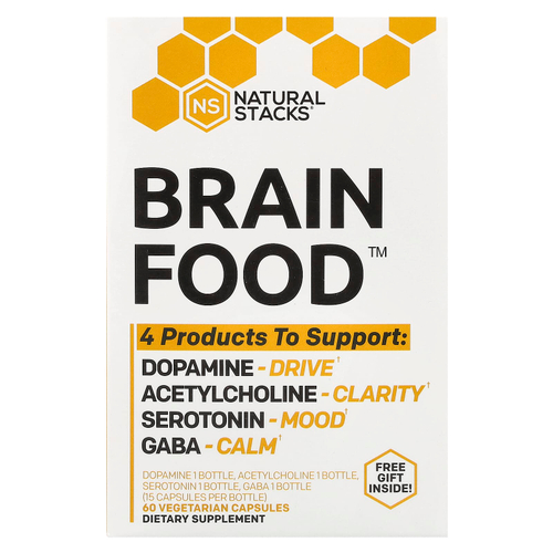 Natural Stacks, Brain Food ™, 4 флакона, 15 вегетарианских капсул в каждом флаконе
