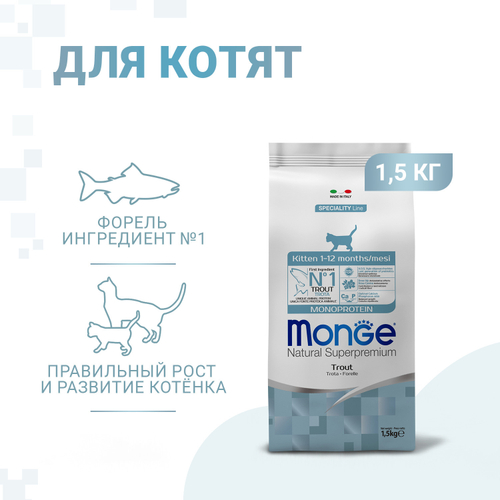 Monge cat monoprotein Сухой корм для котят с форелью 1.5 кг