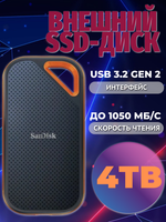 4 ТБ Внешний SSD SanDisk Extreme PRO Portable V2, USB 3.2 Gen 2 Type-C, черный, Е81, SDSSDE81-4T00-Z25