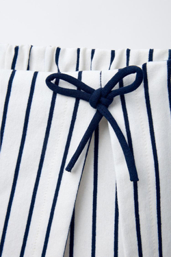 ZARA ЮБКА-ШОРТЫ В ПОЛОСКУ С БАНТОМ, МОРСКОЙ СИНИЙ