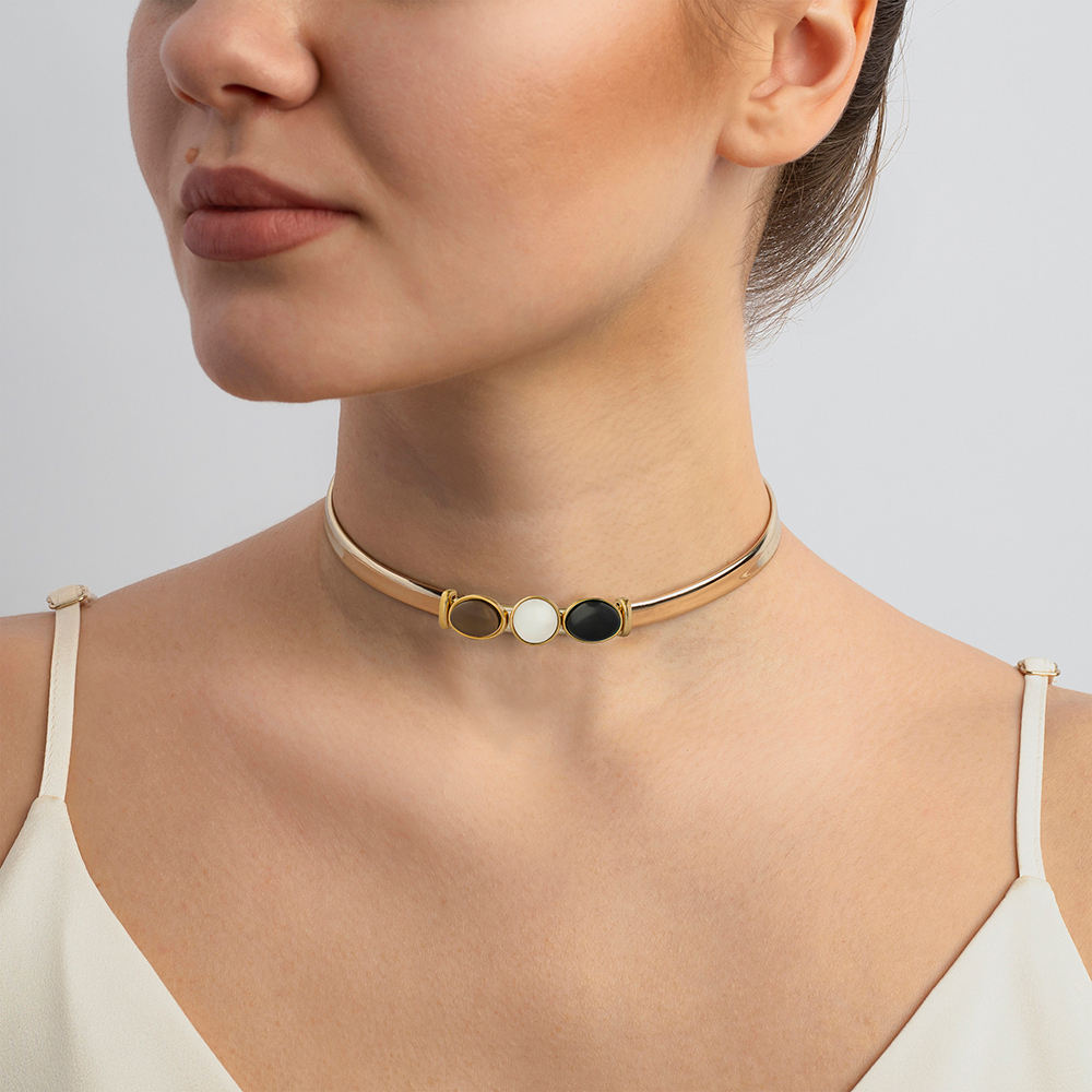 Чокер Possebon Mother Mosaic/Black Agate/Tiger Eye B0294.1.4.15 BW/BR/G