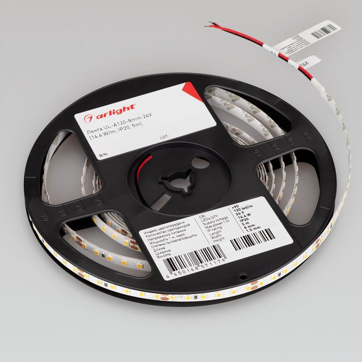 Светодиодная лента Arlight 6W/m 120Led/m 2835SMD дневной белый 5M UL-A120-8mm 24V Day5000 042294