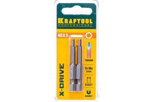 Биты торсионные кованые, обточенные (HEX3; 50 мм; 2 шт.) KRAFTOOL 26127-3-50-2
