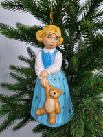 Девочка с мишкой ёлочная игрушка из фарфора