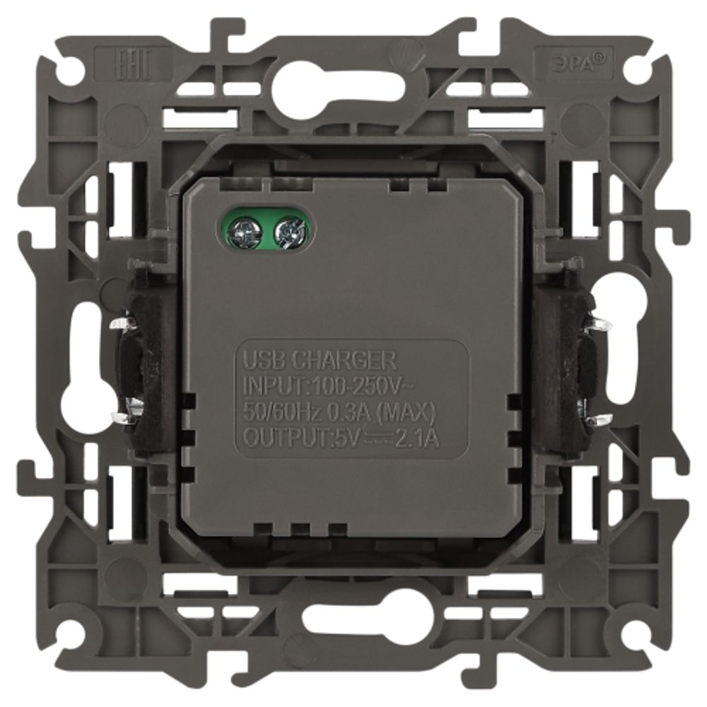 14-4110-05 ЭРА Устройство зарядное USB, 230В/5В-2100мА, IP20, Эра Elegance, антрацит | Эра Elegance