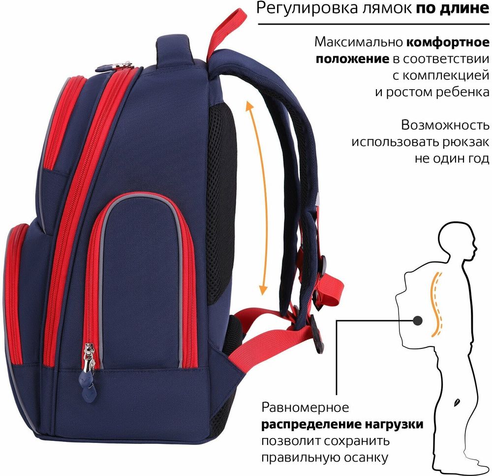 Рюкзак BRAUBERG CLASSIC, легкий каркас, премиум материал, Lion, синий, 37х32х21 см, 228829