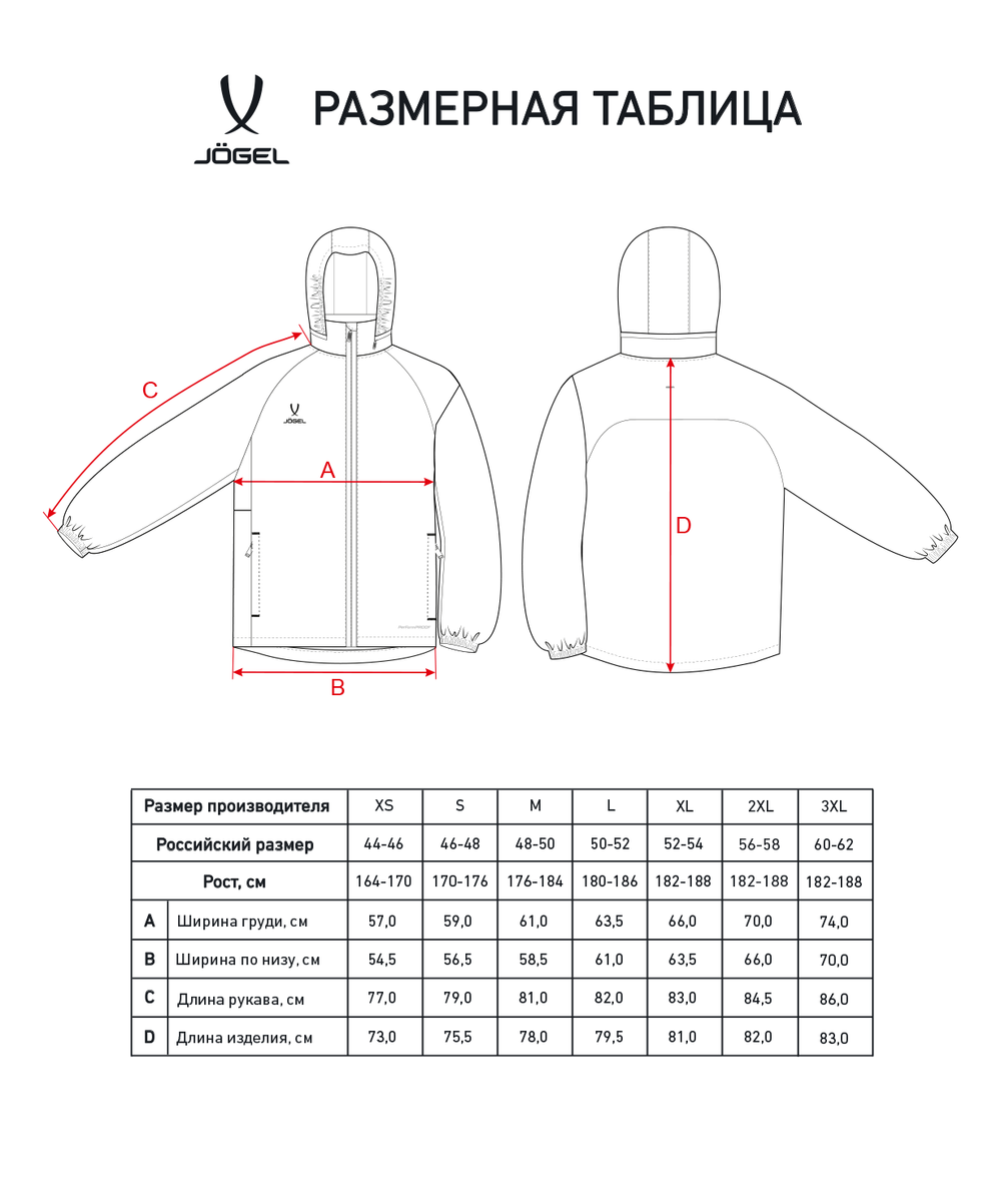 Куртка ветрозащитная JÖGEL PREMIER PerFormPROOF FZ Rain Jacket, черный