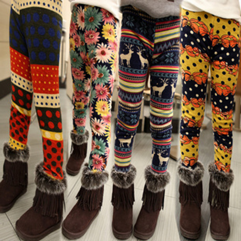 Леггинсы детские с принтами, утепленные