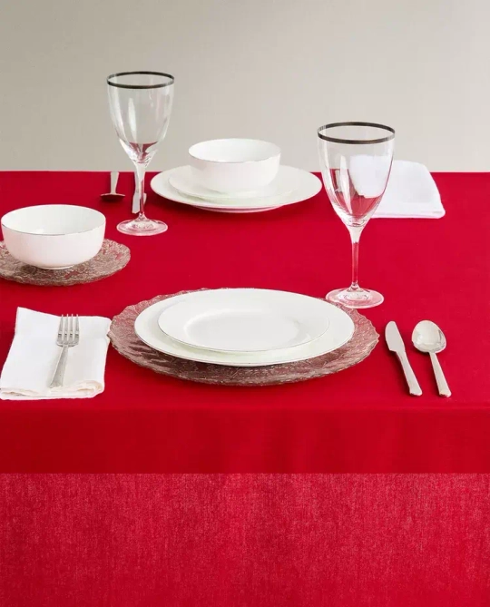 ZARA HOME СКАТЕРТЬ С КОНТРАСТНОЙ ПОЛОСКОЙ, КРАСНЫЙ
