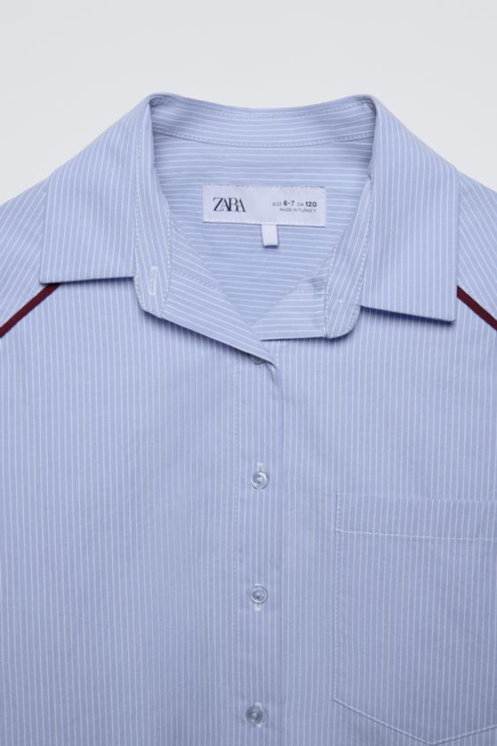 ZARA РУБАШКА В КОНТРАСТНУЮ ПОЛОСКУ С КАРМАНОМ, ГОЛУБОЙ