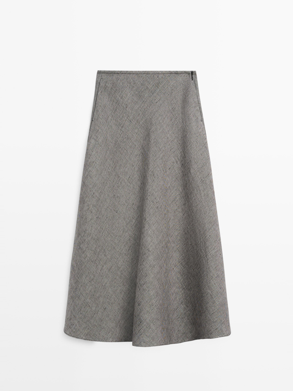 Massimo Dutti Льняная расклешенная юбка миди, черный