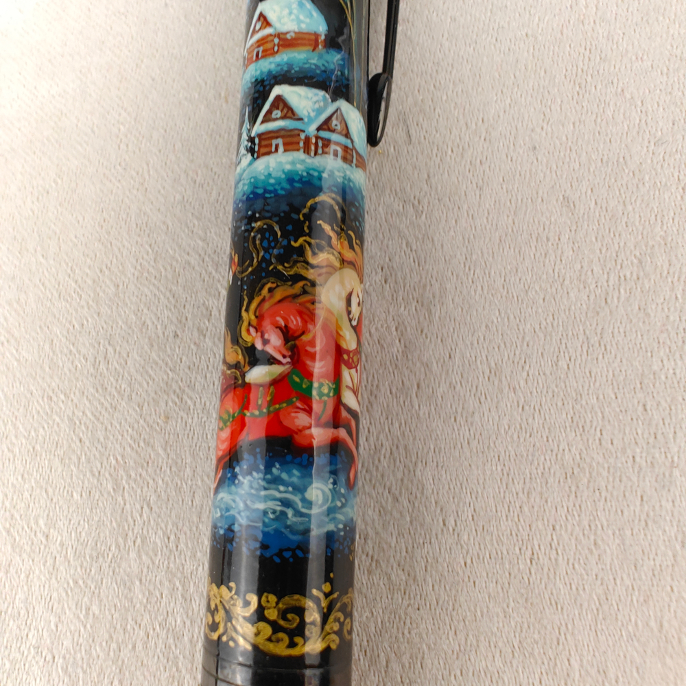 Ручка шариковая Parker "Сказочная тройка" на черном с ручной росписью Палех в коробке