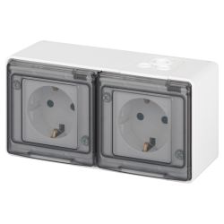 Розетка ЭРА Эксперт 11-2503-01 2х2P+E гориз. IP55, 16A-250В, ОУ, белый | Эра Эксперт