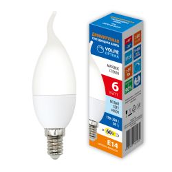 LED-CW37-6W-4000K-E14-FR-DIM-SLS Лампа светодиодная. диммируемая. Форма свеча на ветру. матовая. Белый свет 4000K. ТМ Volpe