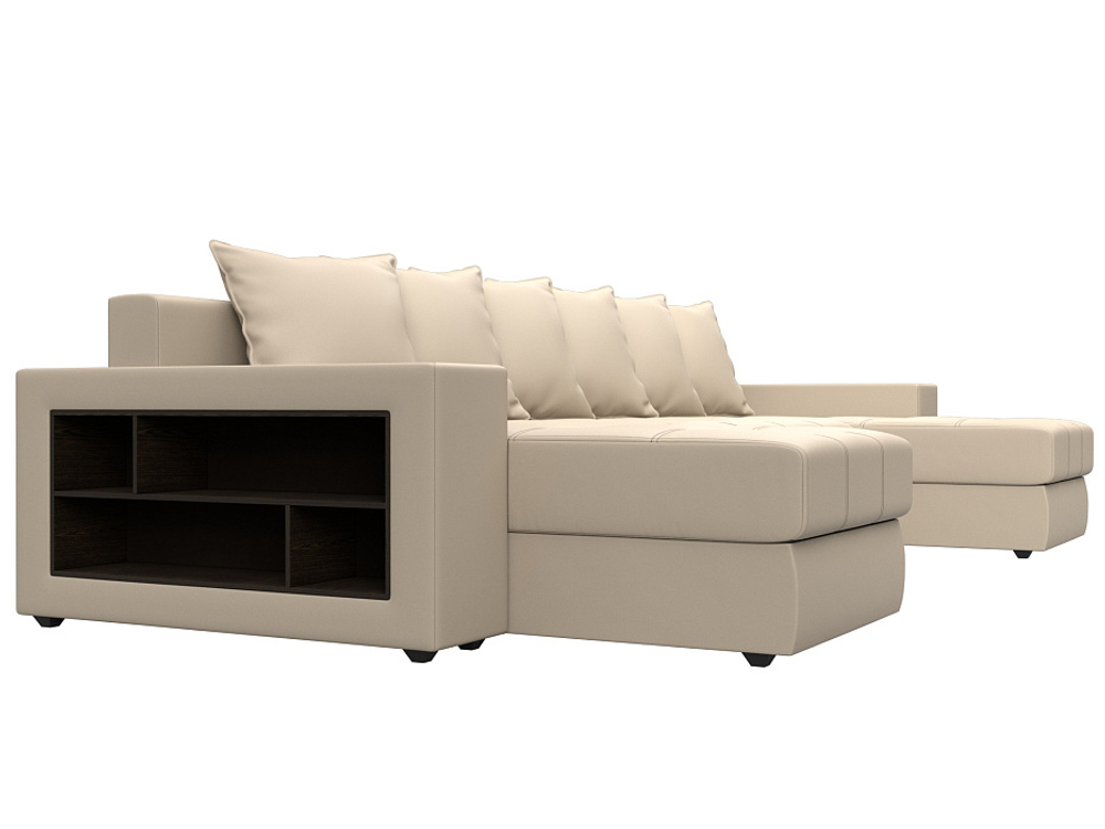 Диван П-образный Дубай полки слева, Бежевый, Экокожа, 31518