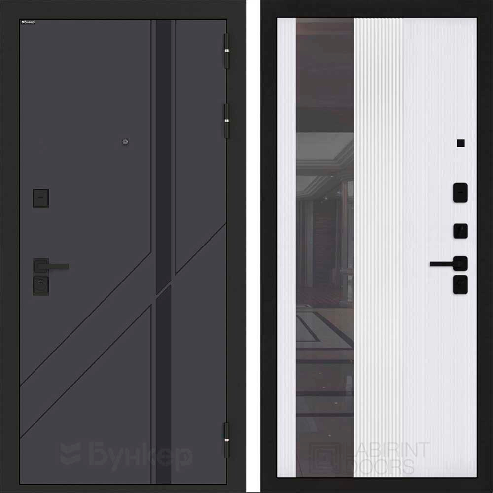 Входная дверь Бункер BN-12 - 32 Зеркало тонировка Белый софт рельеф