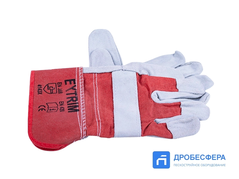 Перчатки пескоструйщика комбинированные спилковые, бело-красные арт. EXT white/red