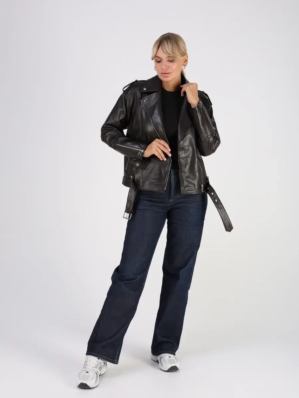 Кожаная куртка демисезонная косуха оверсайз