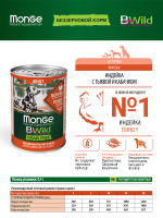 Влажный корм Monge Dog BWild GRAIN FREE для взрослых собак, из индейки с тыквой и кабачками 400 г