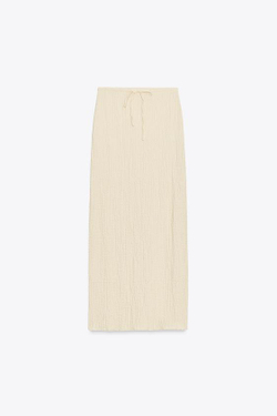 ZARA ЮБКА МИДИ С ТЕКСТУРОЙ, СВЕТЛО-ЖЕЛТЫЙ