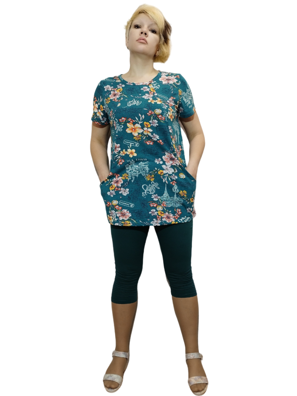 2317 Комплект женский цветы на зеленом/зеленый (66)