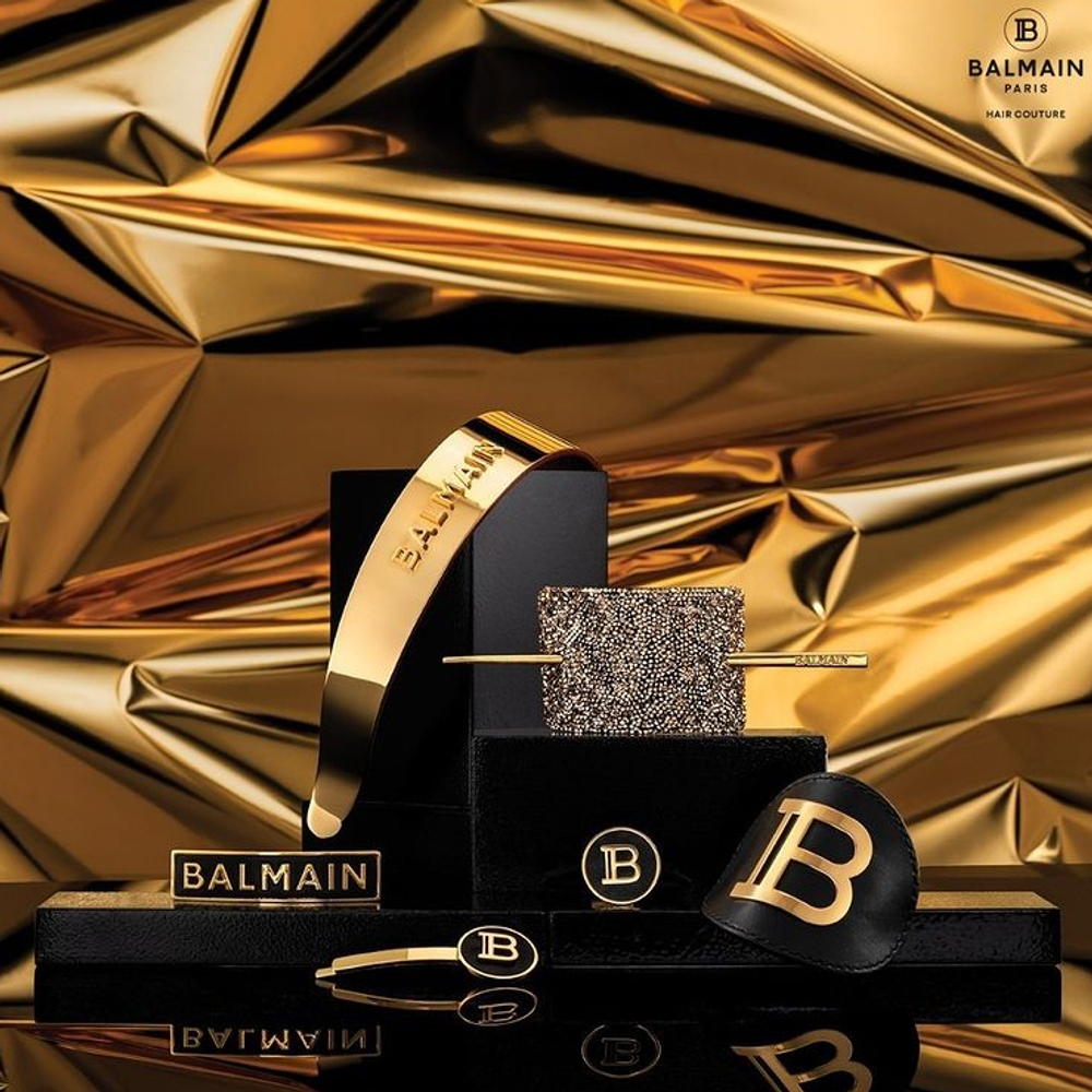 Balmain Hair Couture Золотой зажим черный с логотипом "В" Лимитированная коллекция