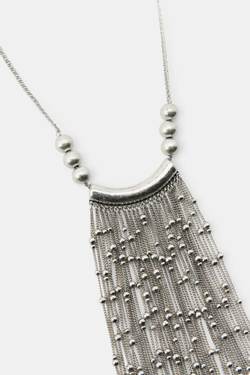 ZARA ОЖЕРЕЛЬЕ С БУСИНАМИ И ЦЕПОЧКАМИ, СЕРЕБРИСТЫЙ