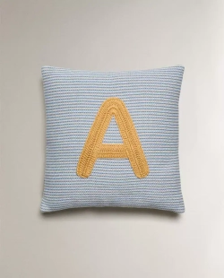 ZARA HOME ДЕТСКАЯ ПОДУШКА С ВЫШИВКОЙ В ВИДЕ БУКВЫ "А", СИНИЙ