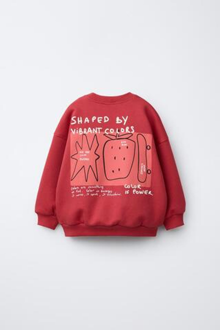 ZARA ТОЛСТОВКА С ПРИНТОМ «СКЕЙТ», КРАСНОВАТЫЙ