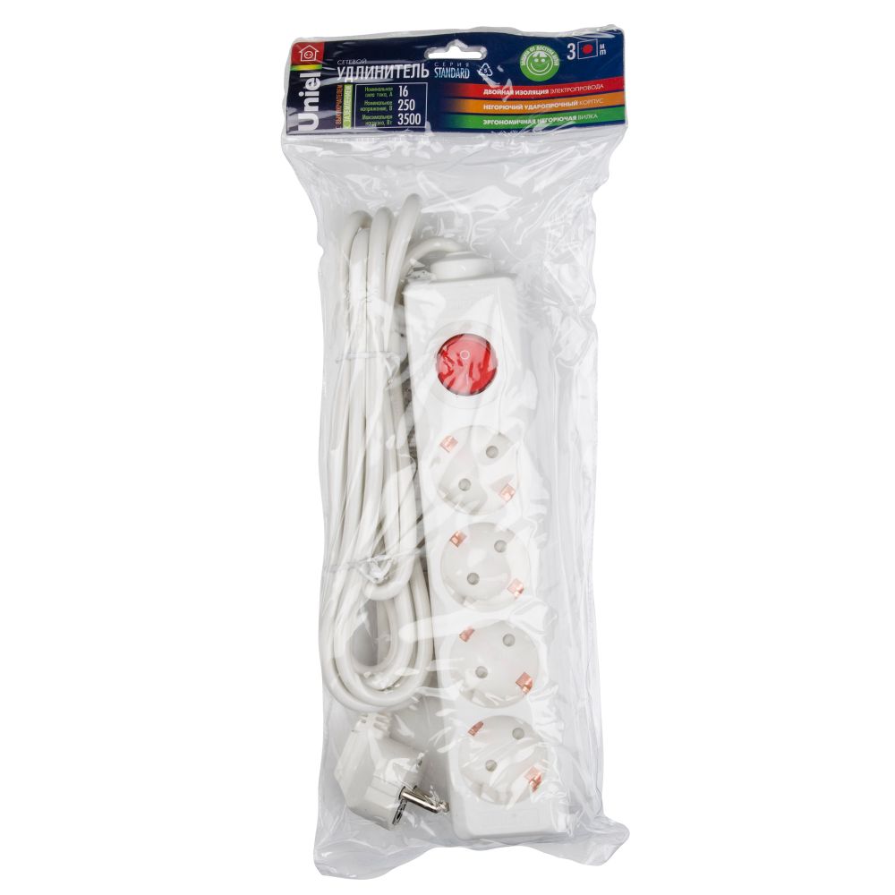S-GCD4-3B Удлинитель Uniel серии Стандарт. с-з. 4 гн.. шнур 3 м. выкл.