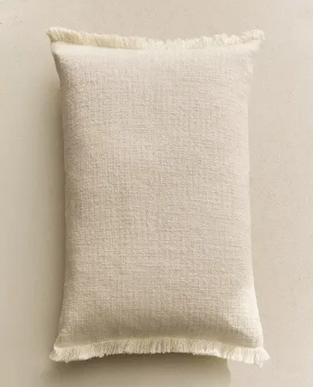 ZARA HOME НАВОЛОЧКА ДЛЯ ДЕКОРАТИВНОЙ ПОДУШКИ С БАХРОМОЙ, ЭКРЮ