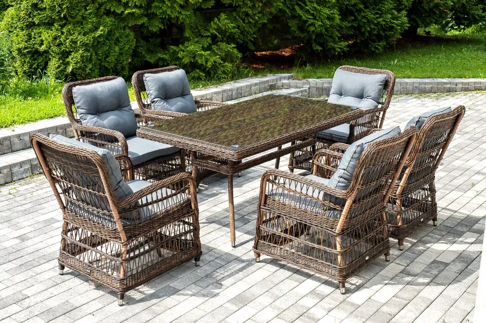 "Цесена" обеденная группа плетеная из искусственного ротанга, цвет коричневый