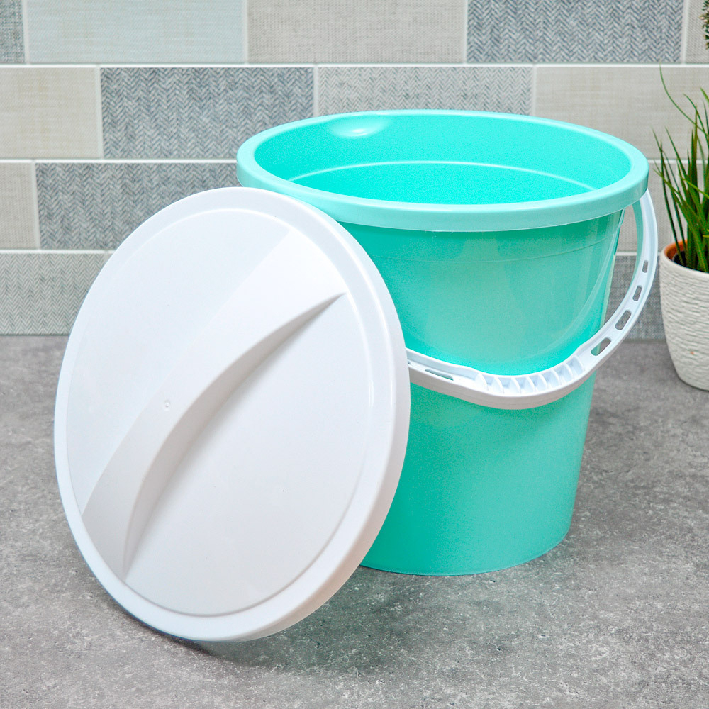 Ведро 8л с крышкой, светло-бирюзовый/белый
