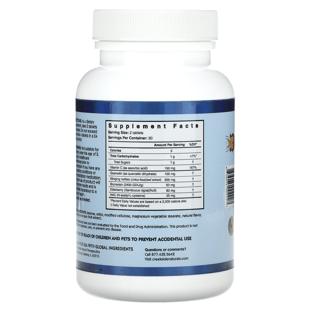 Creekside Natural Therapeutics, Sniffflex Plus с NAC, для детей от 6 до 12 лет, бузина, 60 жевательных таблеток