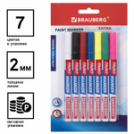 Маркер-краска лаковый EXTRA (paint marker) 2 мм набор 7 цветов усиленная нитро-основа BRAUBERG (2 штуки в упаковке)