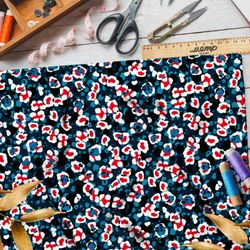 Ткань дюспо красно-белые цветы в тёмной реке