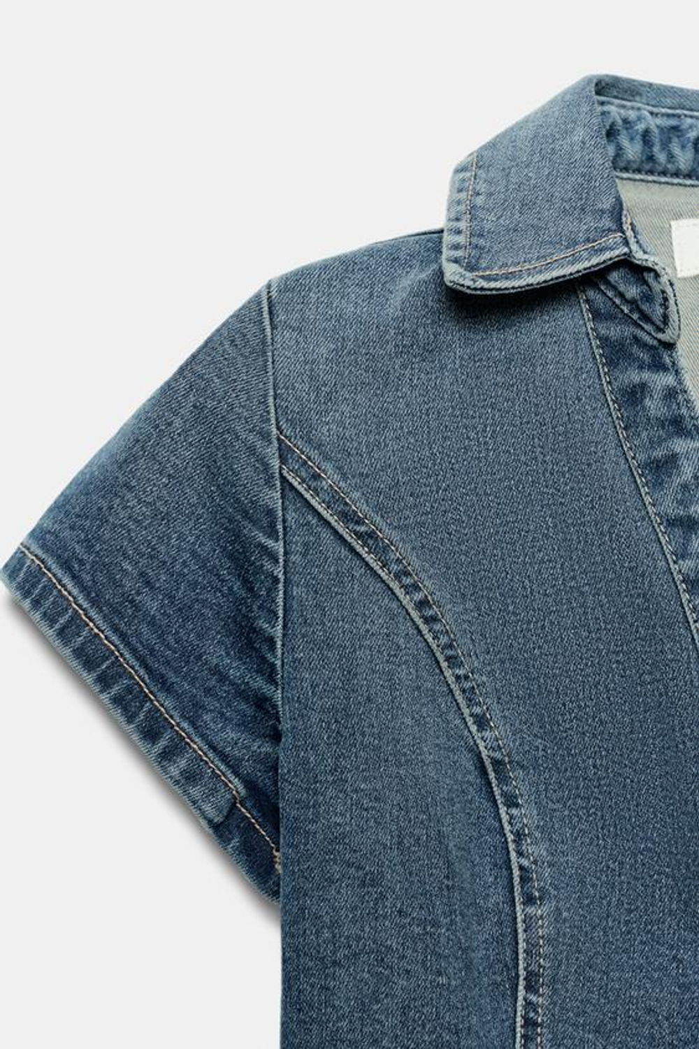 ZARA ПРИТАЛЕННАЯ ДЖИНСОВАЯ РУБАШКА TRF, СИНИЙ