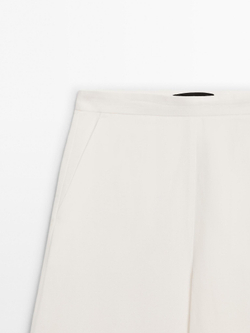 Massimo Dutti Брюки прямого кроя из струящейся льняной ткани, кремовый