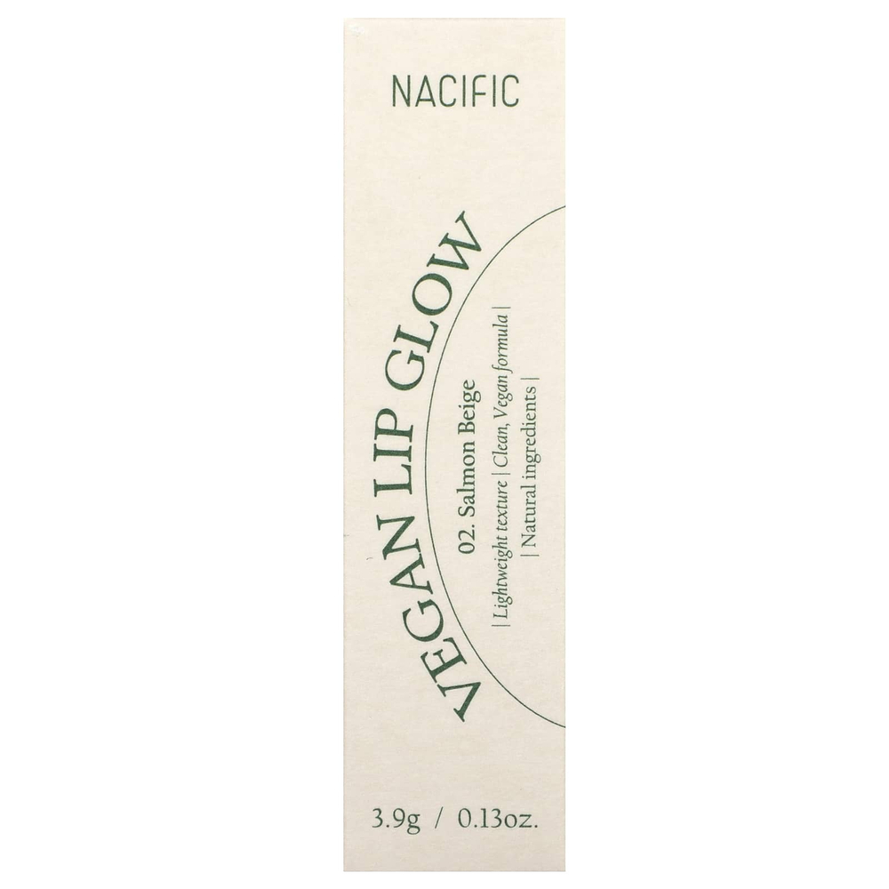 Nacific, Vegan Lip Glow, 02 лососевый бежевый, 3,9 г (0,13 унции)
