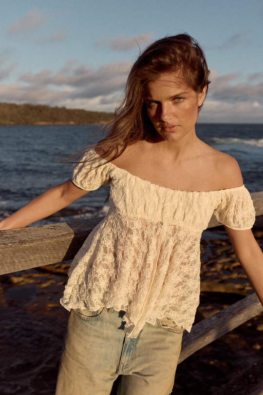 ZARA РОМАНТИЧНЫЙ КРУЖЕВНОЙ ТОП, ЭКРЮ