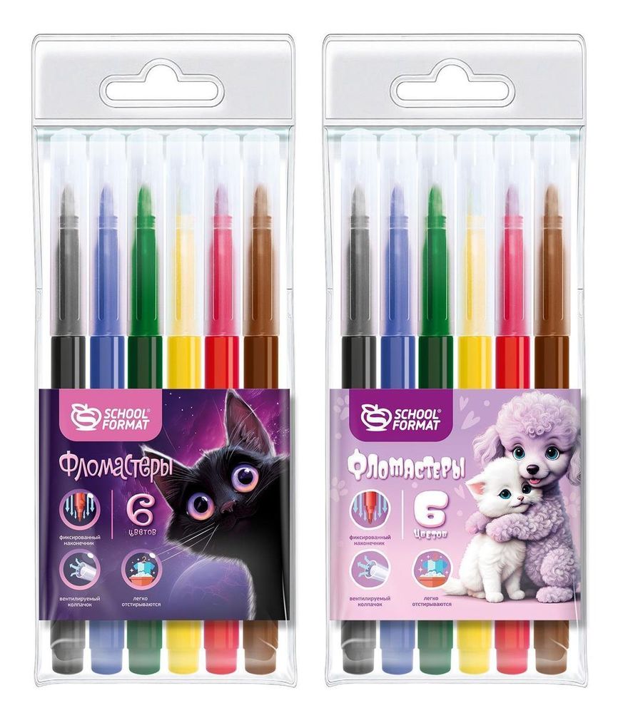 Фломастеры 6цв. классические "Микс для девочек"круглый корп. смываемые, блист. (Schoolformat) Фломастеры 6цв. классические "Микс для девочек"круглый корп. смываемые, блист. (Schoolformat)