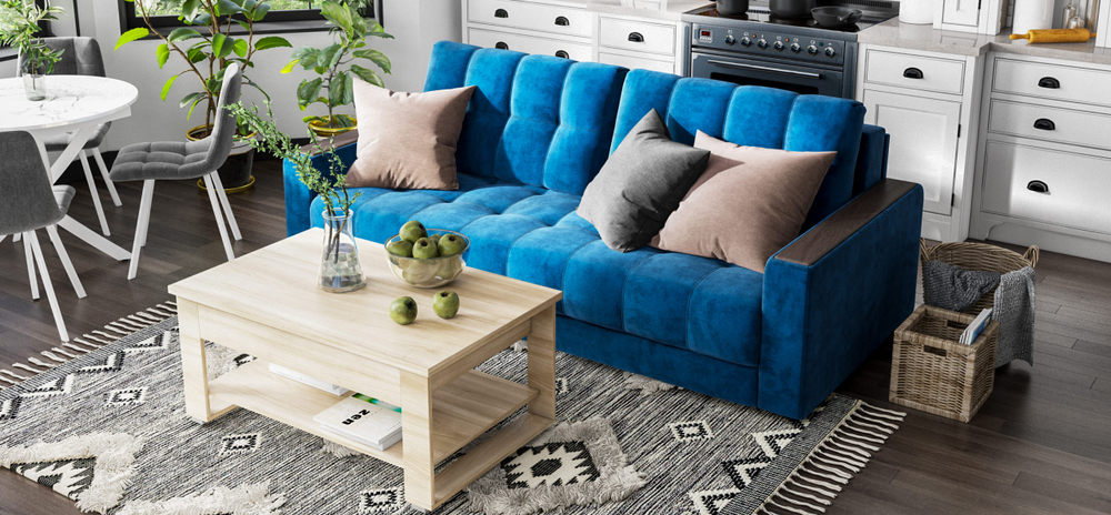 Диван Босс Велюр Монолит синий