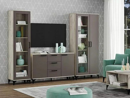 Марсель гостиная комплектация 2 Дуб Крафт серый/Софт графит