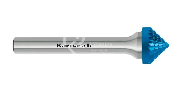 Борфреза твердосплавная Karnasch форма K (зенкер 90°), 3х3х3х38 мм, универсальная насечка HP-3, покрытие Blue-Tec, арт. 11.5111-005