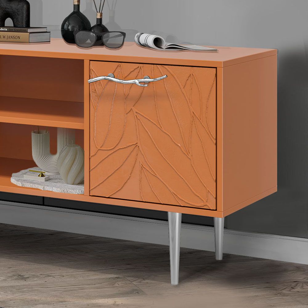 Тумба под ТВ Арт Колор leaves 155см Стайл Сильвер Томленый оранжевый