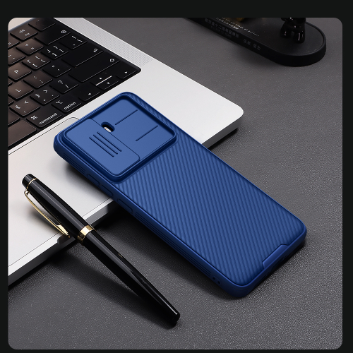 Чехол синего цвета с защитной шторкой для камеры от Nillkin на Xiaomi Redmi Turbo 4, серия CamShield Pro Case