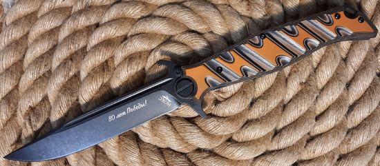 Нож НОКС Финка-С сталь VG10 Black Orange (342-538496) - юбилейный "80 лет Победы!"