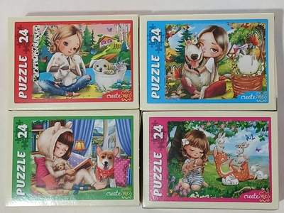 Пазл 24 детали, "Девочка с пушистыми друзьями", Рыжий Кот в комплекте 4 шт, арт.П24-5628, картонная основа, от 3 лет