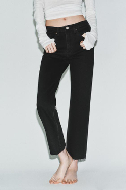 ZARA ДЖИНСЫ TRF CROPPED FLARE С ВЫСОКОЙ ПОСАДКОЙ, ЧЕРНЫЙ